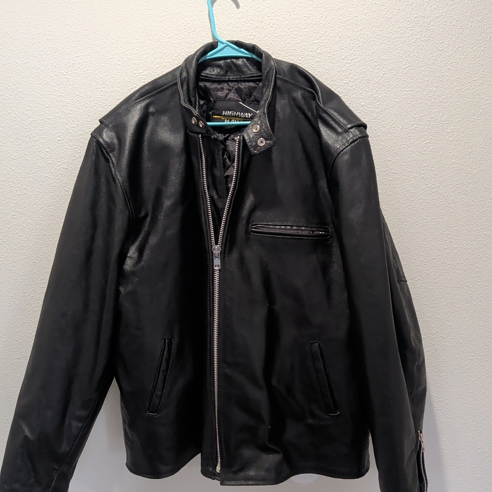 Highway Hawks Mens Black Leather Bikers Jacket Size 56 - Picture 2 of 8
